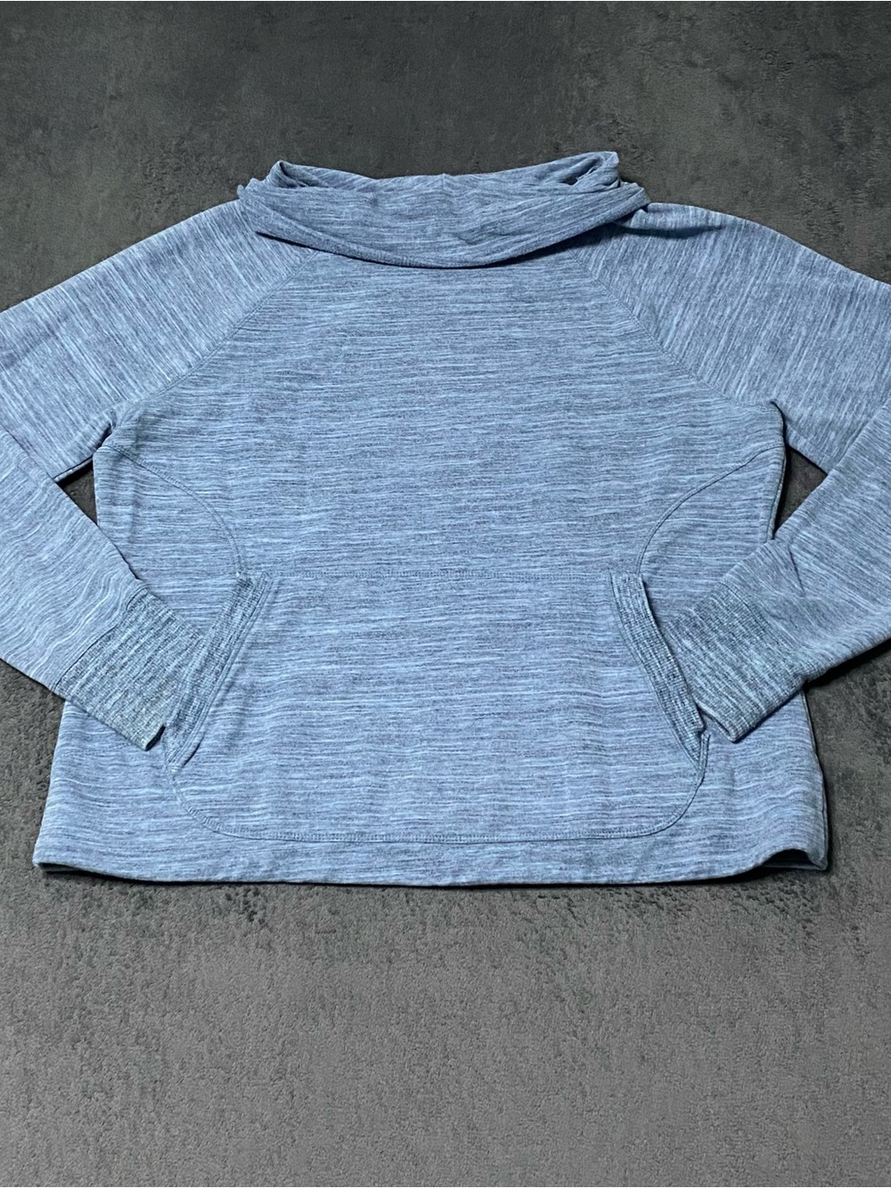 L.L.Bean Cozy Pullover Womens XL Blue Cowl Neck Kangaroo Pocket Stretch Travel